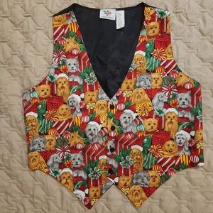 Vintage Nutcracker Dog Print Christmas Holiday Vest Ugly Sweater Style